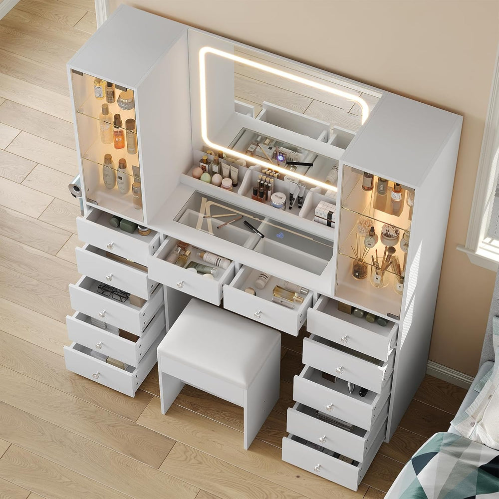 Yanosaku Vanity with 12 Drawers & 2 RBG Lights Cabinets, Makeup Vanity wi...
