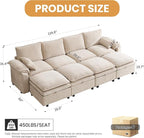 130" U Shaped Modular Sectional Sofa, Couch with Ottoman Storage, Chenille Cloud Couch with Plush Deep Seating for Living Room, Bedroom (Beige, 8 Seat)