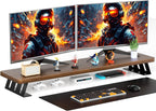 Dual Monitor Stand Riser, 39 Inch Large Wood Monitor Stands for 2 Monitors, Desk Monitor Riser for Computer/Laptop/Printer/TV, Stand Riser up to 220 lbs