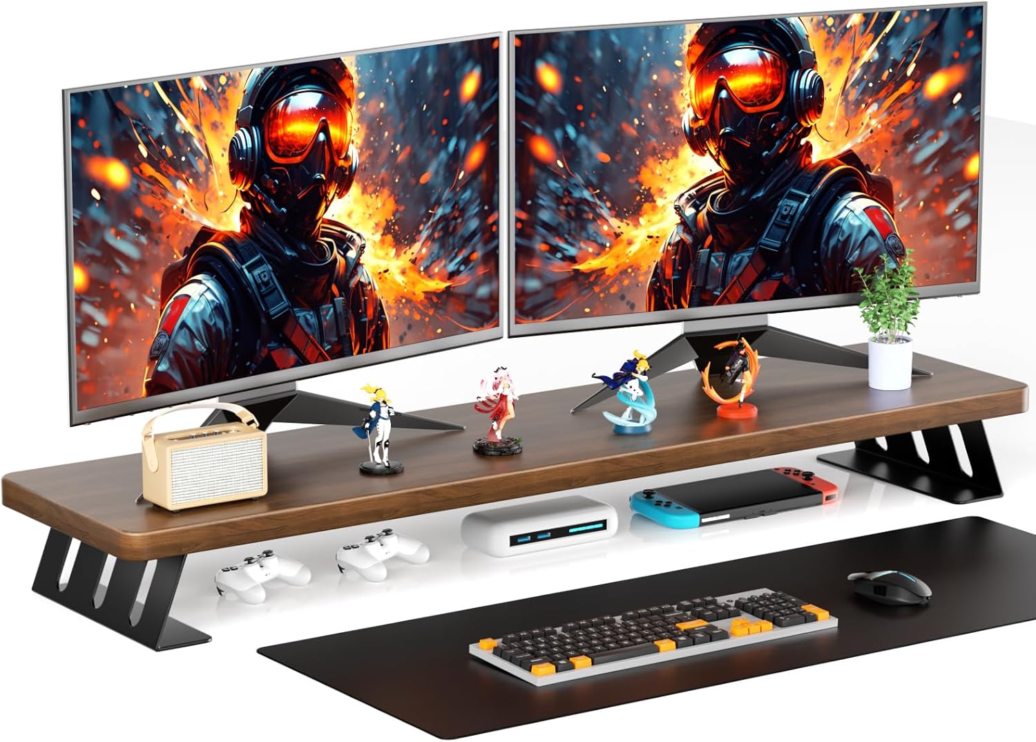 Dual Monitor Stand Riser, 39 Inch Large Wood Monitor Stands for 2 Monitors, Desk Monitor Riser for Computer/Laptop/Printer/TV, Stand Riser up to 220 lbs