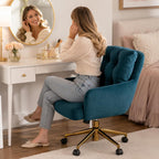 Modern Home Office Chair Velvet Desk Chair Accent Armchair Gold Legs Swivel Task Chair with Wheels Ergonomic Lumber and Back Support, Height Adjustable Flip-up for Living Room, Bedroom, Office,Study
