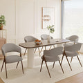 Dining Room Chairs Set of 6, Upholstered Dining Room Chairs, Mid Century Fabric Kitchen Chairs with Curved Backrest and Metal Legs, Taupe