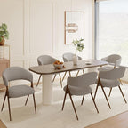 Dining Room Chairs Set of 6, Upholstered Dining Room Chairs, Mid Century Fabric Kitchen Chairs with Curved Backrest and Metal Legs, Taupe