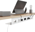 Under Desk Cable Management Tray, 31.5 Inches Metal Cord Organizer Rack, Desk Tray for Power Strip, Cord, Wire, Easy Mounting Cable Management Under Table for Home Office, White