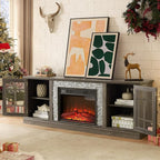 TV Stand with Electric Fireplace & Storage Cabinet, Entertainment Center with 2 Glass Door, Faux Stone Media Console Table for Living Room (Grey,70" with Fireplace)