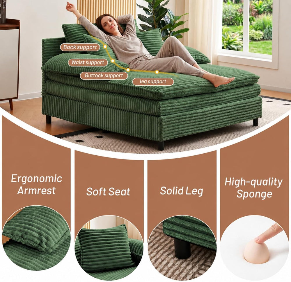 55" W Reclining Chaise Lounge Chair Indoor with 4-Gear Adjustable Backre...