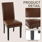 LSSBOUGHT Waterproof & Stain-Resistant Dining Chairs Set of 4, Upholstered Faux Leather Kitchen Chairs with Solid Wood Frame, 300LBS Capacity Armless Dining Room Chairs for Small Spaces, Brown
