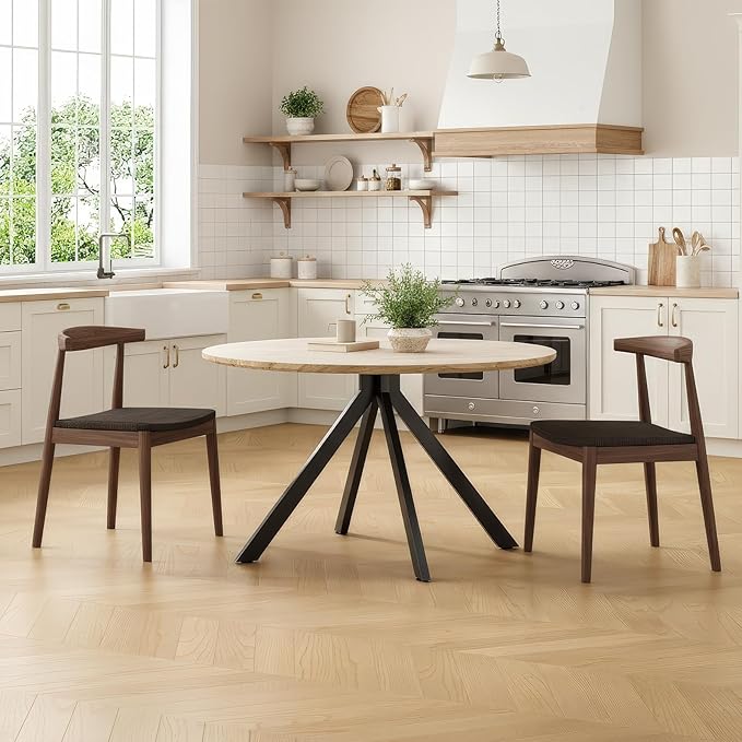 Farini Mid Century Modern Dining Chairs Set of 2, Solid Wood Frame Kitchen Chairs with Woven Upholstered Seat for Dining Room & Breakfast Nook,Latte-Beige