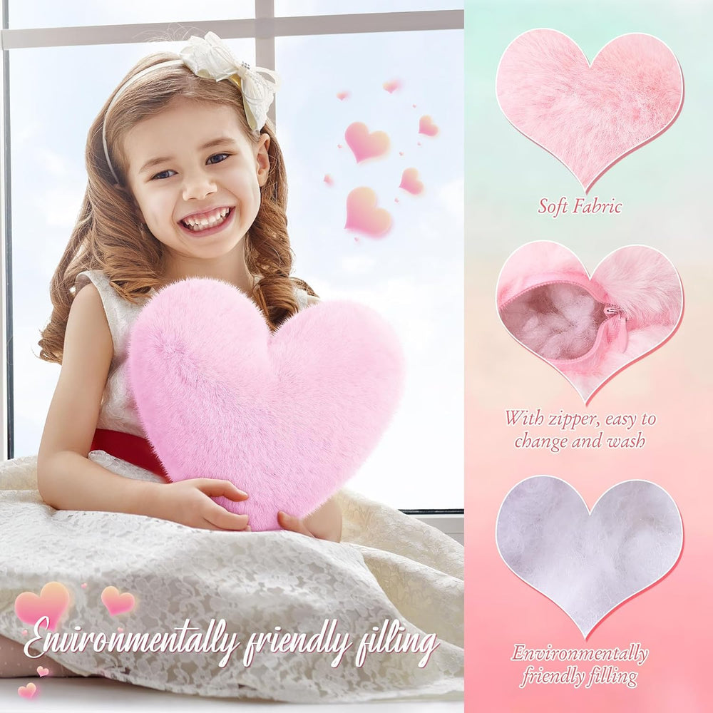 Liliful 6 Pcs Faux Rabbit Fur Heart Pillows Fluffy Heart Throw Pillows Cute C...