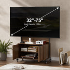 Planimetry Rolling TV Stand with Mount for 32-75 Inch TVs, Height Adjustable Mobile TV Stand with Lockable Wheels, Fluted Cabinet Entertainment Center with Power Outlet & Storage, Walnut