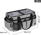 Extra large Cleaning Caddy Bag Built-in Sturdy Support Board, Cleaning Organizer with Detachable Divider, Cleaning Supply Tote with Adjustable Shoulder Strap (Grey, 19'' x 11'' x 11'')