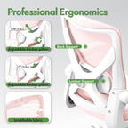 Ergonomic Office Chair: Mesh Desk Chair with Adjustable Lumbar Support 330lbs High Back Computer Gaming Chair - Work Chairs with Flip-Up Arms for Long Hours-Adults Home Office (Pink)