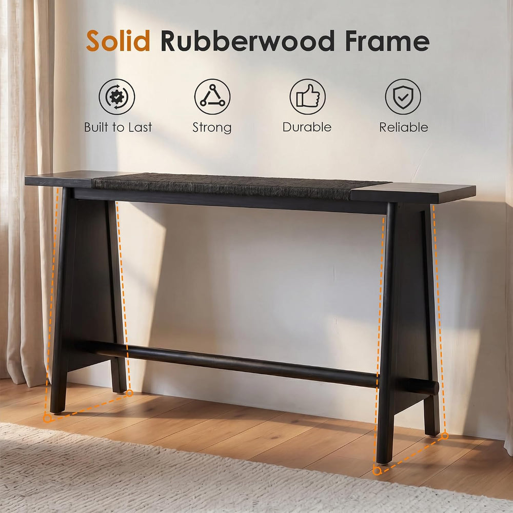 Kmax Entryway Table with Woven Paper Cord Top, Solid Wood Entryway Table for ...