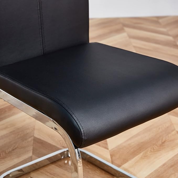 AZmac Modern Leather Dining Chairs Set of 2,Armless Kitchen Chairs,Dining Room Chairs with Upholstered Padded Seat and Sturdy Silver Chrome Legs for Dining Room,Kitchen (Set of 2, Black)