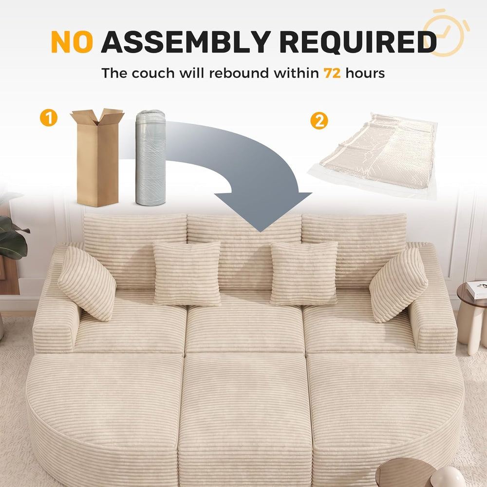 120" Oversized Round Sofa Bed, Modular Sectional Cloud Couches for Livin...