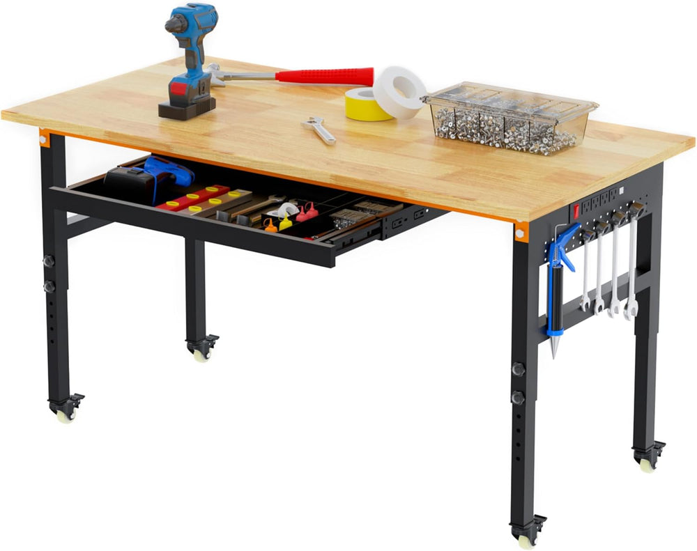 Betterhood 60" Adjustable Workbench on Wheels, 2000 LBS Heavy Duty Work ...