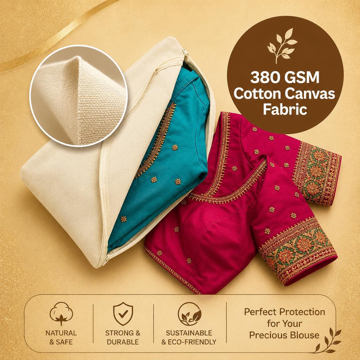 Kottify Premium Cotton Canvas Blouse Organizer – Pack of 2 | Durable Blouse Covers for Wardrobe Storage | Protects Saree Blouses – 38x25x17 cm