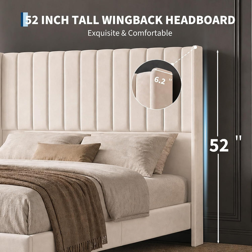GarveeHome Queen Size Bed Frame with 52'' Tall Wingback Headboard