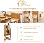 Welnow Bamboo Rattan Bookcase with Cabinet, 2-Tier Storage Shelf with Side Table & End Table Function, Large Modern Wood Organizer for Living Room or Bedroom, Natural Bookshelf