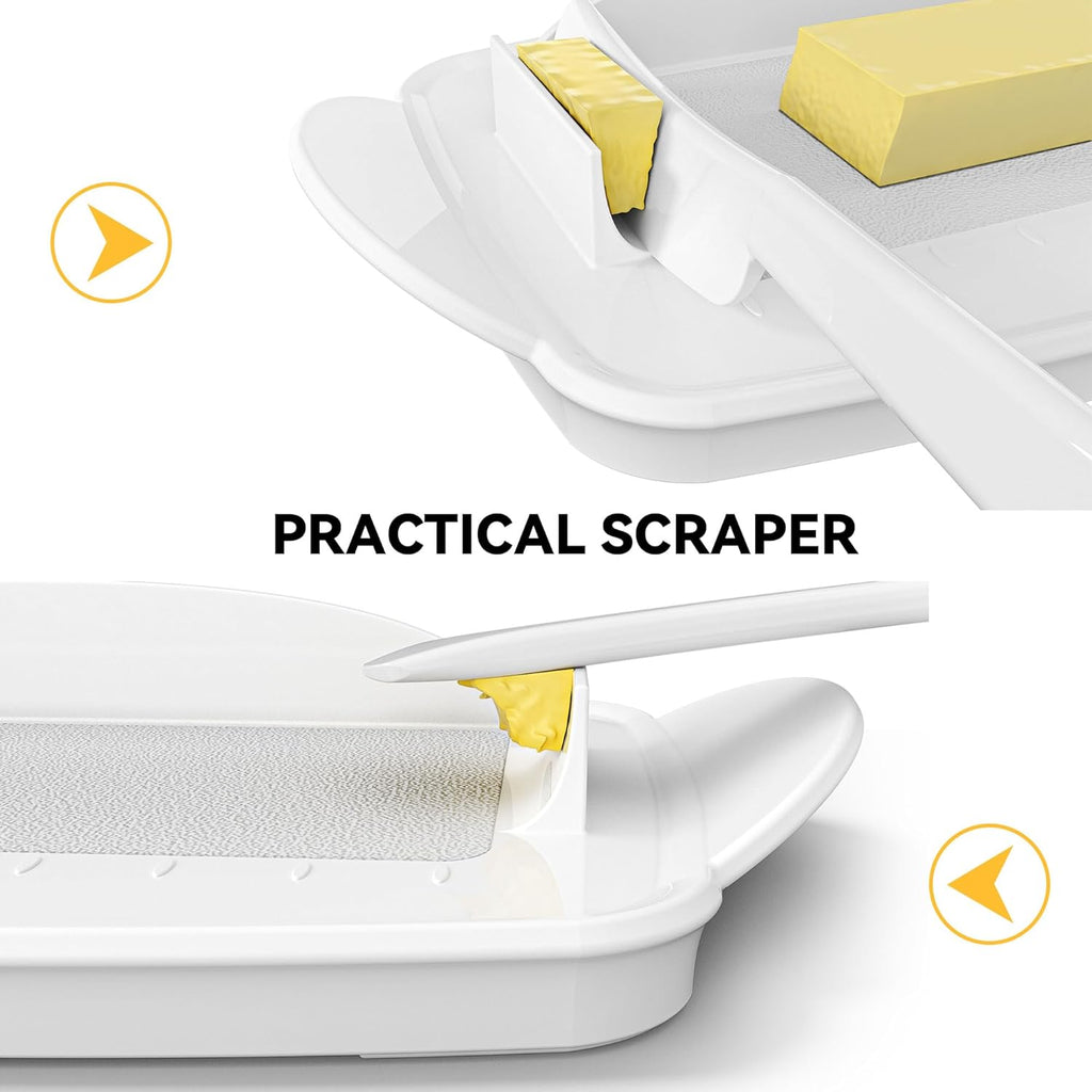 Butter Dishes with Lid for Countertop Refrigerator, Plastic Butter Dish Flip Top Lid Butter Container with Spreader, Non-Slip Bottom Butter Holder Keeper (White)