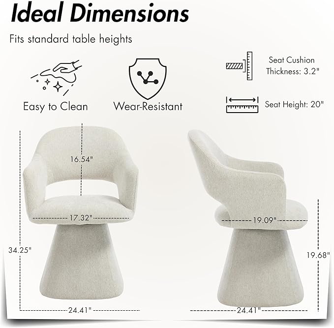 360° Swivel Dining Chair with Arms, Chenille Upholstered Barrel Accent Kitchen Chairs with Hollow High Back, Vanity Chair for Bedroom, Beige, 1PC