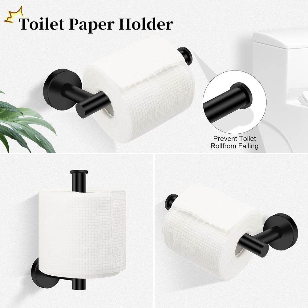 5pcs Matte Black Bathroom Accessories Set, 24 inch Towel Bar