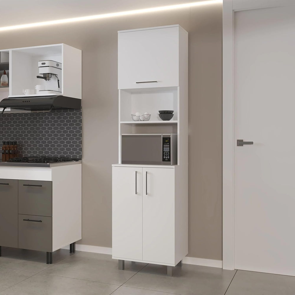White Kitchen Pantry with 2 Pneumatic Door and Open Storage