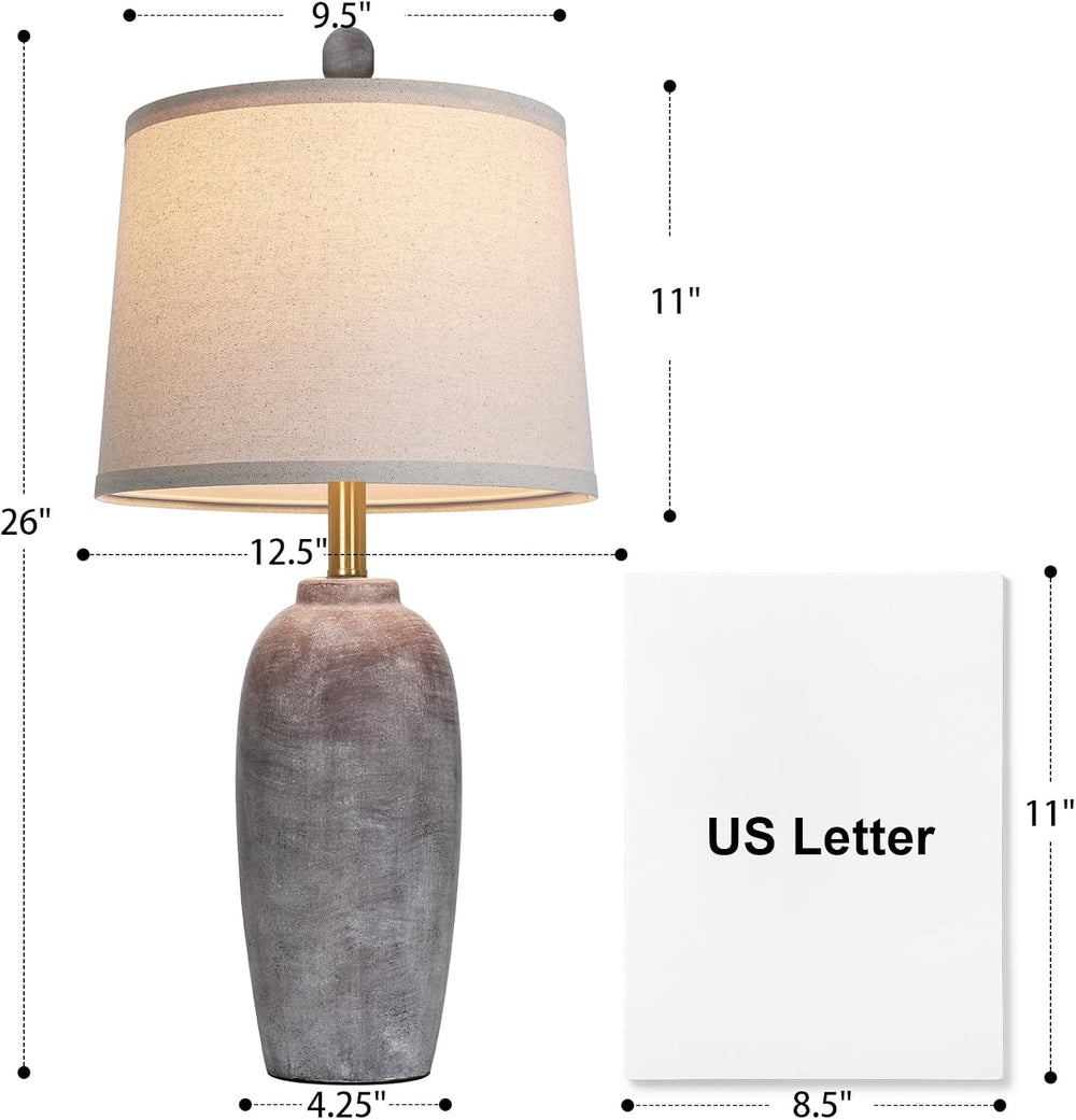 26 Inch Farmhouse Ceramic Jar Table Lamps Set of 2, Bedside Lamps