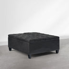 SIMPLIHOME Harrison Coffee Table Storage Ottoman - 36 inch Wide Upholstered Vegan Leather Square Ottoman in Distressed Graphite Black, Transitional Ottoman for Living Room with Split Lift-Up Lid