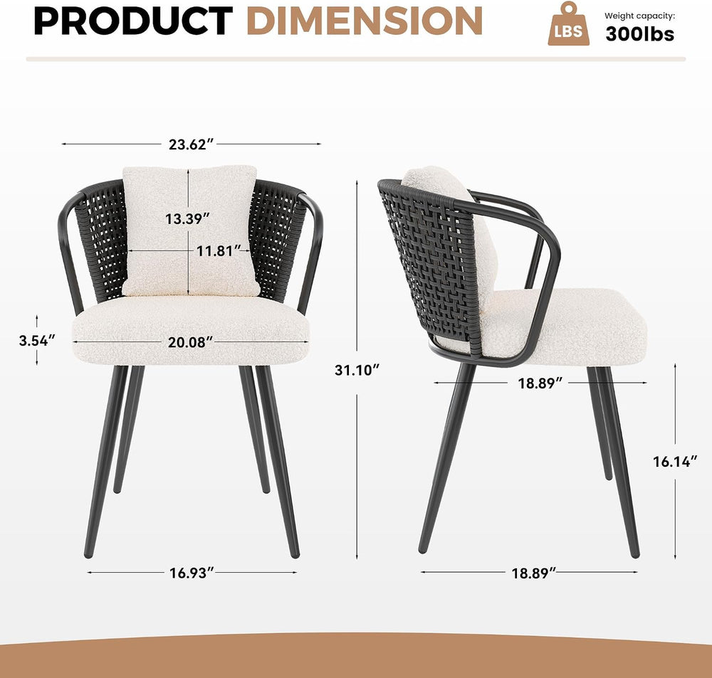 Rattan Dining Chairs Set of 2, Upholstered Kitchen Chair with Metal Legs, Erg...