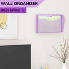 3 Single Pocket Wall File Holder, Mesh Hanging File Folder Paper Organizer, Vertical Wall Mounted Mail Basket, Storage Organization Magazine Rack for Office, Home and School, Light Purple