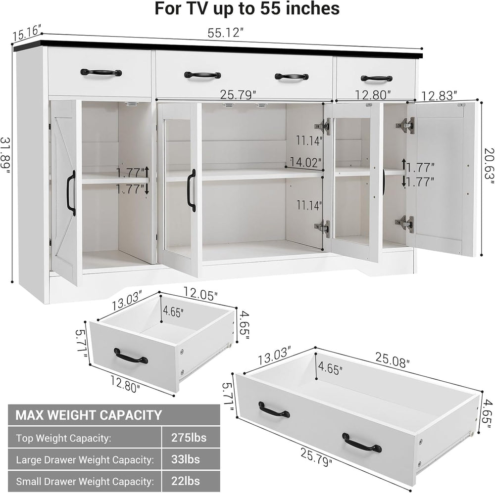 Homdox 55" Buffet Cabinet with Storage, Modern Farmhouse Sideboard with ...