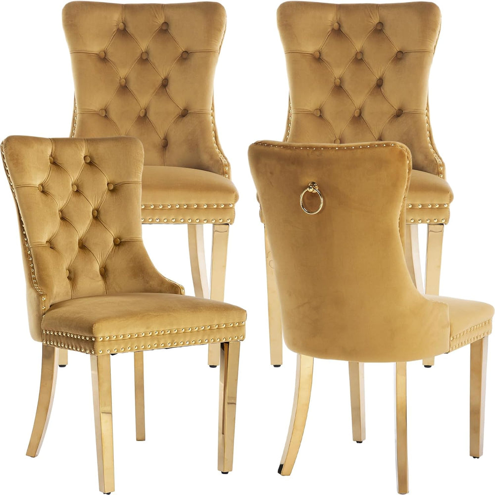 Velvet Dining Chairs Set of 4, Tufted Upholstered High Wingback Chairs with N...