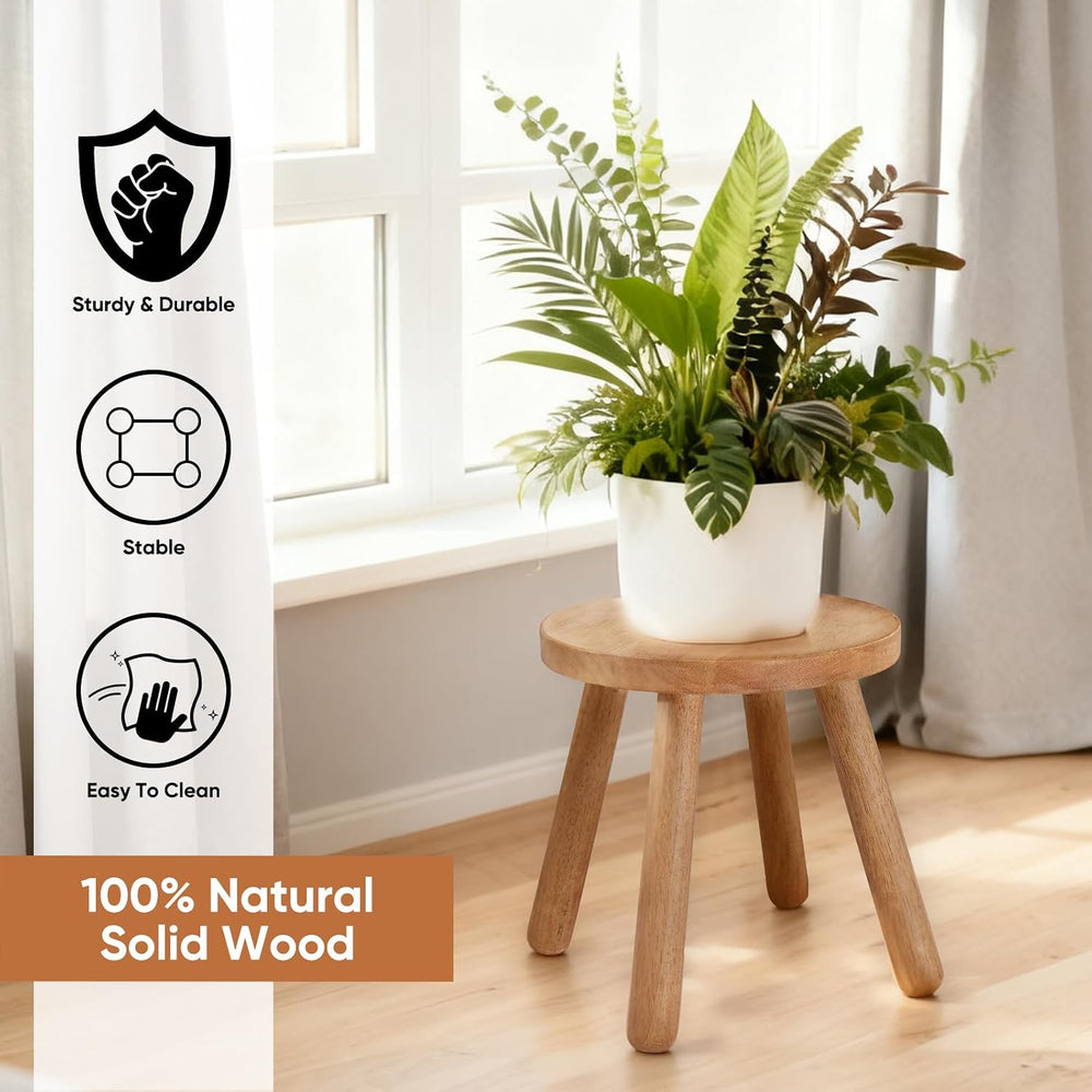 11.8" H Round Solid Wooden Stool Wood Plant Stand Woden Decorative Stool...