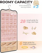 BAGSMART Hanging Jewelry Organizer Storage with Hanger Metal Hooks Double-Sided Jewelry Holder for Earrings, Necklaces, Rings on Closet, Wall, Door, 1 piece Large Black