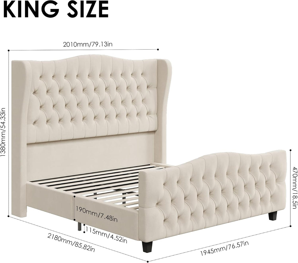 Keyluv King Size 54.3" Tall Bed Frame with Wingback Headboard & Foot...