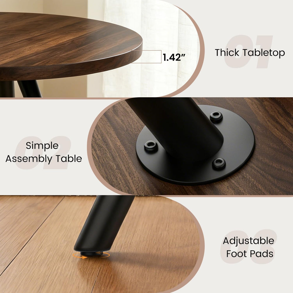 34.6" Round Dining Table Set for 2, Walnut Small Dining Room Set | Space...