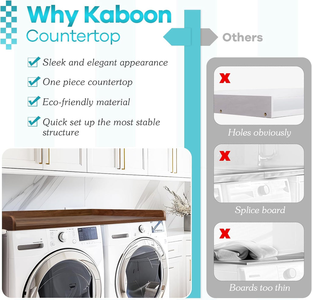 Kaboon Washer Dryer Countertop 58" x 28" Extra Large Version, Melamine Countertop with 3.5" Edge Rails, Laundry Room Organization, Dark Walnut