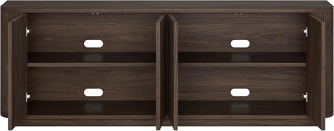 Henn&Hart Fluted TV Stand for TVs up to 75" with 2 Storage Cabinets with an Adjustable Shelf for Living Room, Family Room, or Office, Warm Brown
