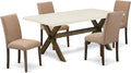 East West Furniture X727AB747-5 5 Piece Dining Set Includes a Rectangle Dining Room Table with X-Legs and 4 Light Sable Linen Fabric Upholstered Parson Chairs, 40x72 Inch, Multi-Color