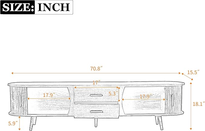 Ball & Cast Mid-Century Modern TV Stand for 80", Media Console with Sliding Doors, 2 Drawers & Solid Wood Legs, Waterproof Wood Grain Entertainment Center w/Storage for Living Room/Bedroom,Dark Brown