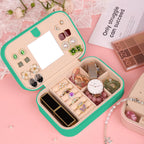 TopPerfekt Travel Jewelry Case, Jewelry Box with Mirror, Jewelry Organizer Bridal Shower Gifts to Her, Earring Storage Travel Case, Trendy Gift for Women and Girls, Girlfriend-Letter S, Green