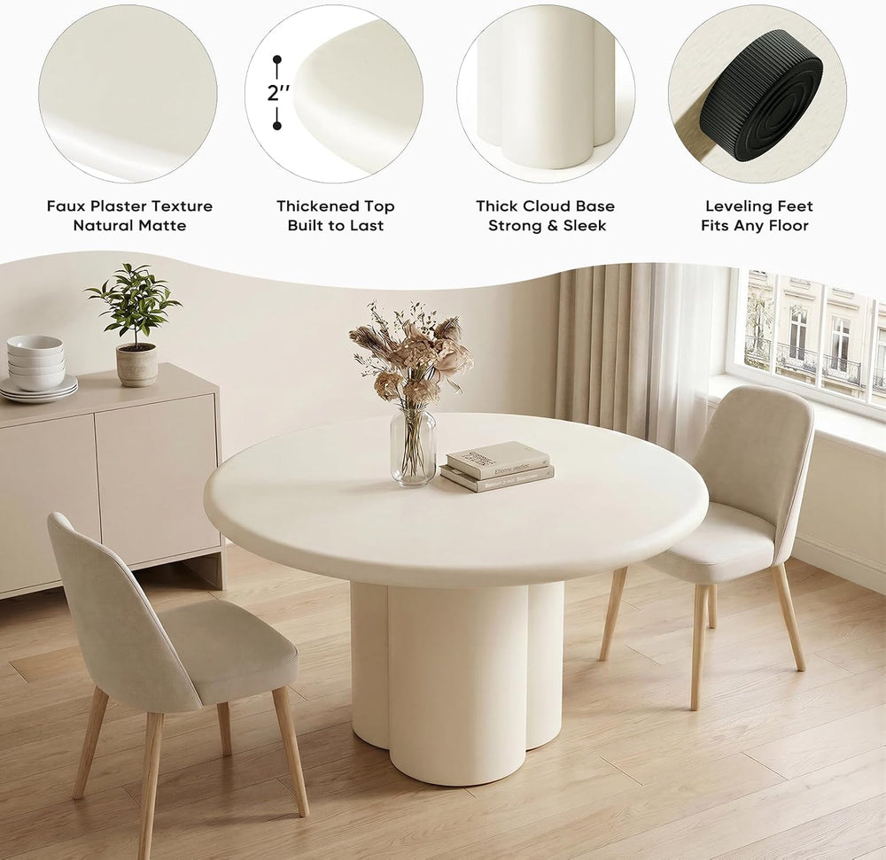 45-Inch Thick Concrete Dining Table for 4. Unique Cloud-Shaped Base, Sturdy D...