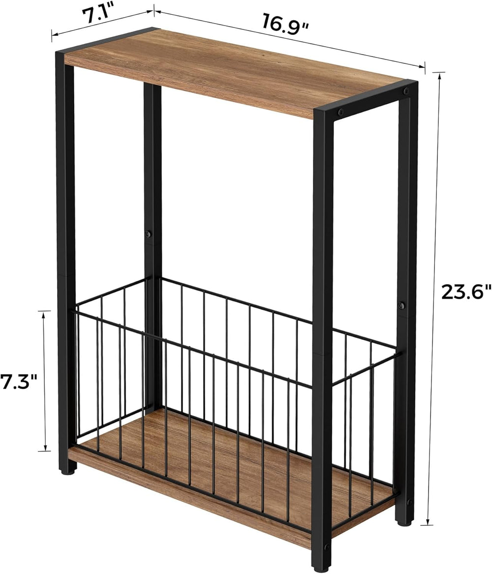 Homleke Narrow Side Table with Magazine Holder, Skinny End Table Perfect for ...