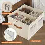 Shoe Organizer for Closet, 2 Pack Foldable Shoe Storage Organizer with Adjustable Dividers, Shoe Storage Box with Clear Cover, Fits up to 16 Pairs, Beige