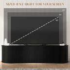 Fluted TV Stand with Storage Cabinet, 59″ Media Console with Sliding Tambour Door, Mid Century Modern Entertainment Center for Living Room, Oval Light Wood TV Stand for Bedroom, Black
