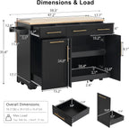 Merax 59.3" Black Kitchen Island with Storage, 2 Pull Out Cabinet Organizers & Rubber Wood Drop Leaf, Rolling Island Table with Trash Can Storage, Power Outlet, Spice & Towel Rack for Kitchen Dining