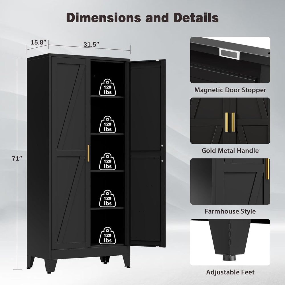 71" Tall Metal Pantry Cabinet, Kitchen Storage Cabinet with 2 Doors and ...