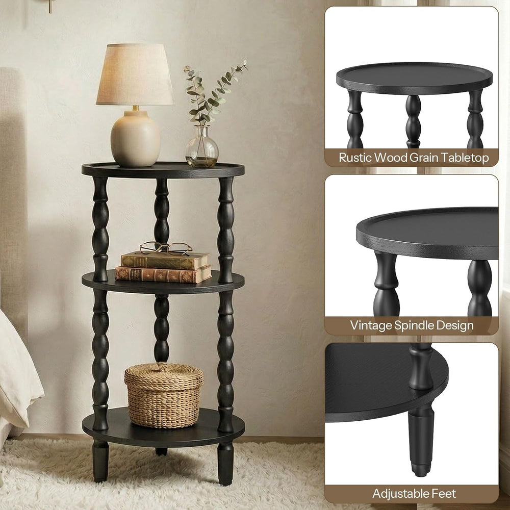 HOOBRO Round Side Table for Small Space, 3-Tier Small Round End Table with Ru...