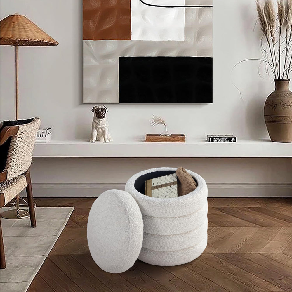 Get Set Style Modern Round Ottoman with Soft Padded Seat, Storage Vanity Chai...